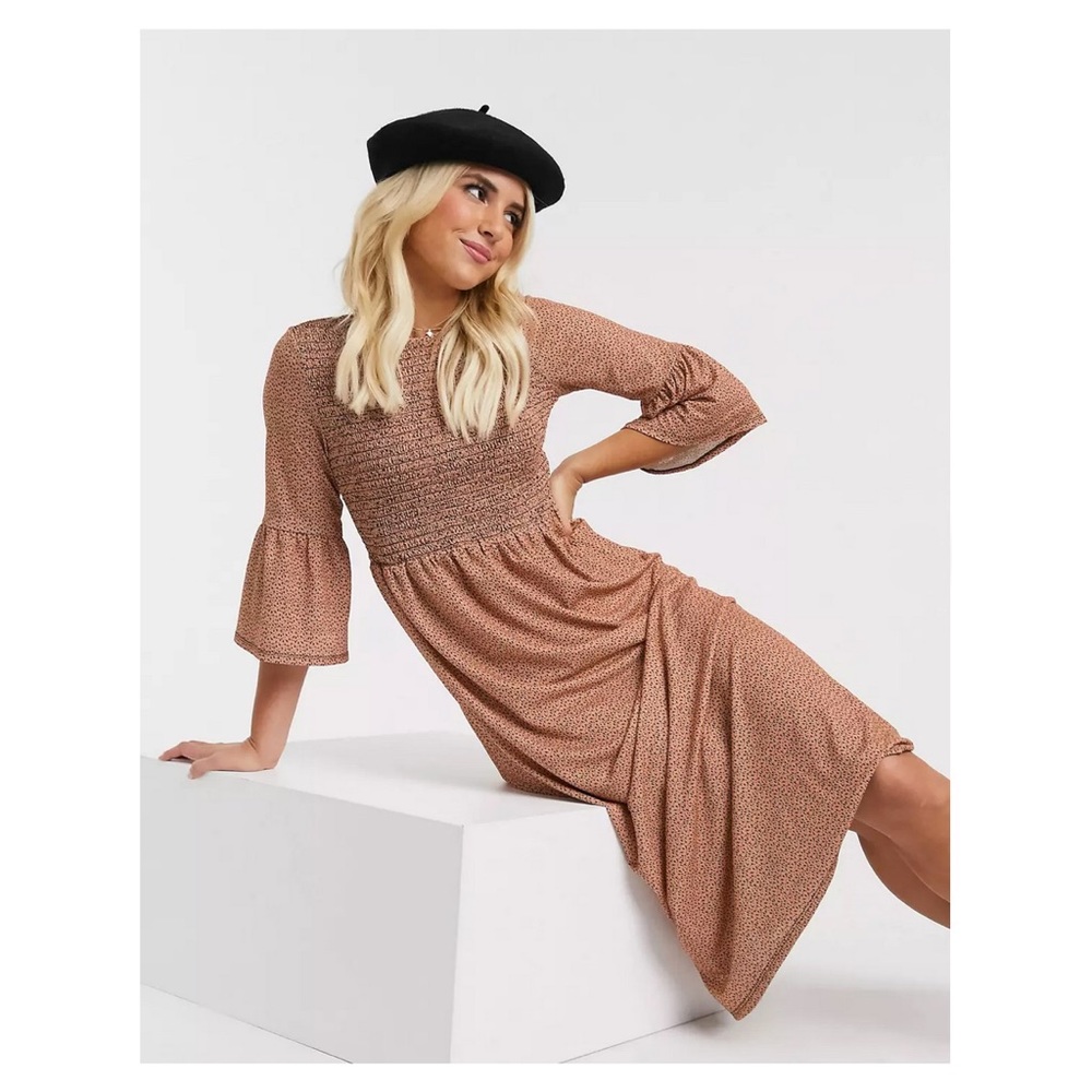 SHIRRED WAIST MIDI DRESS